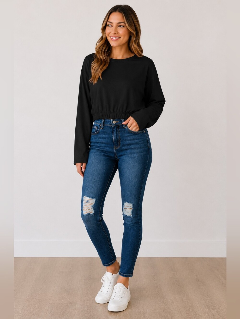 NWT- Good American Good Waist High Rise Distressed Skinny Crop Jeans Size 12/31